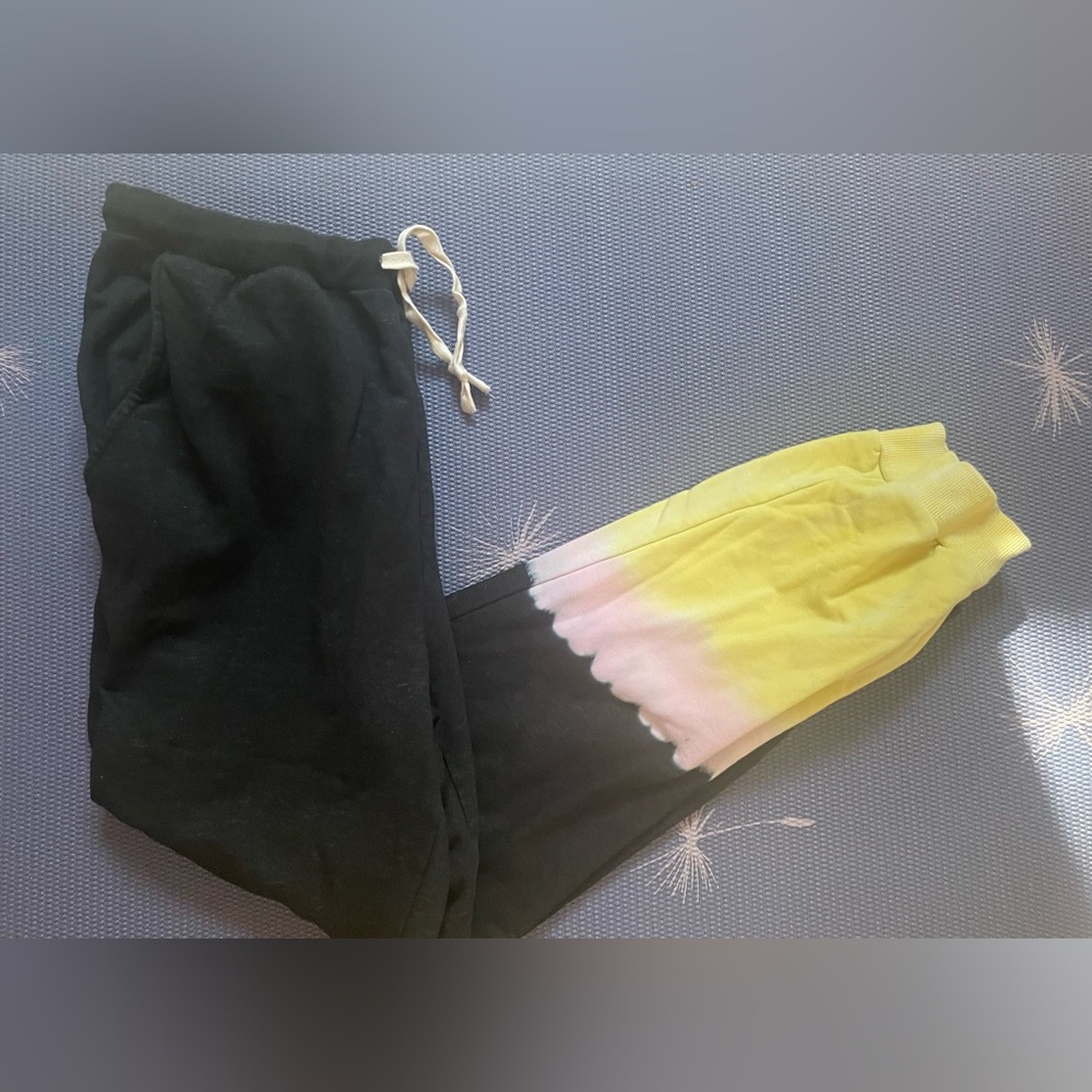Lea & Viola Black & Pink Tie-Dye Jogger Sweatpants Large